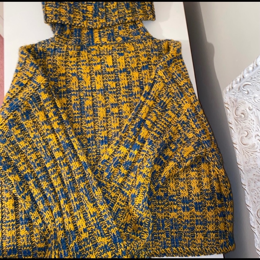 Blue & Yellow Knit Turtleneck Sweater